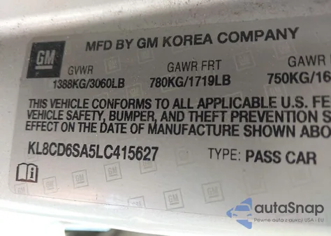 2020 Chevrolet Spark Fwd 1Lt Automatic z USA, uszkodzony, nr VIN KL8CD6SA5LC415627